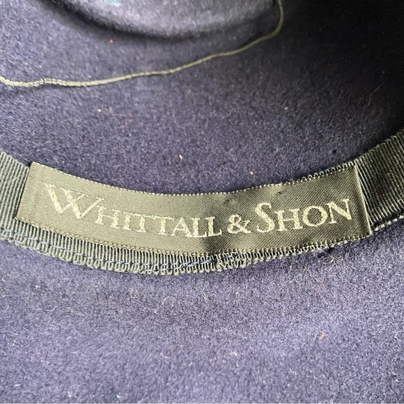 Vintage 90s Whittall & Shon Wool Sequin Hat Navy Blue Gold Wide Brim - Picture 11 of 14